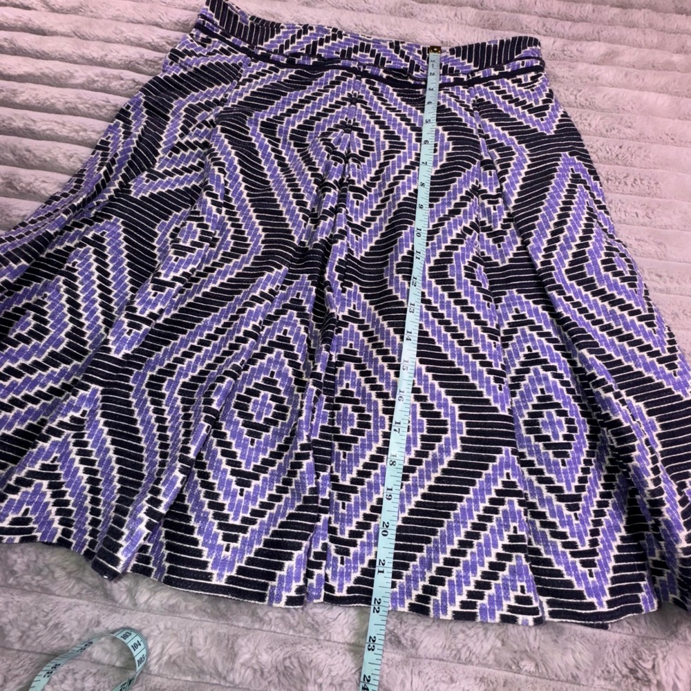 Tory Burch Women's 8 Purple Black Geometric Pleated A Line Skirt Cotton Linen - Picture 4 of 9